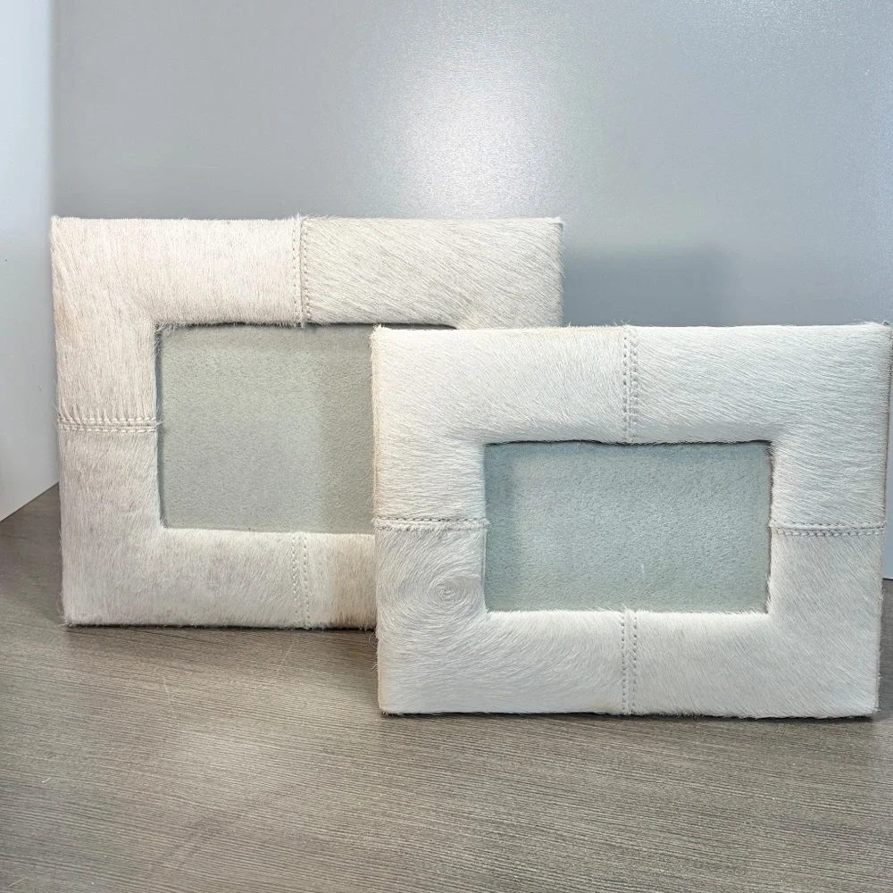 Set of 2 Gray Cream Natural Cowhide Photo Picture Frame 8 x 10. 9.5 x 7.5 - NWOT